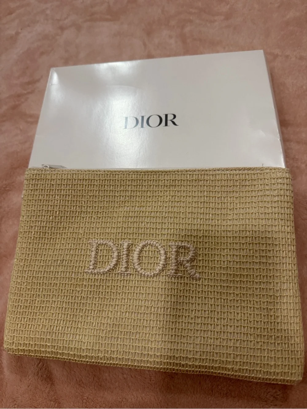 Dior Cream Woven Cosmetic Pouch Clutch Bag